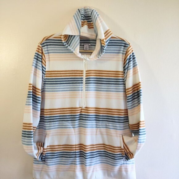 O'NEILL Women's Half Zip Polar Fleece Hoodie Blue Stripe Size Large EUC Warm - Picture 5 of 9